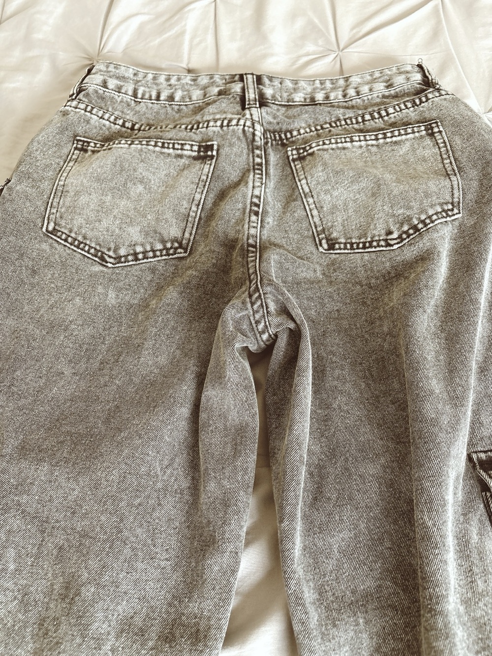 Fashion Nova Acid Wash Cargo Wide Leg Jeans Size 9 Y2K Utility Baggy - Picture 8 of 13